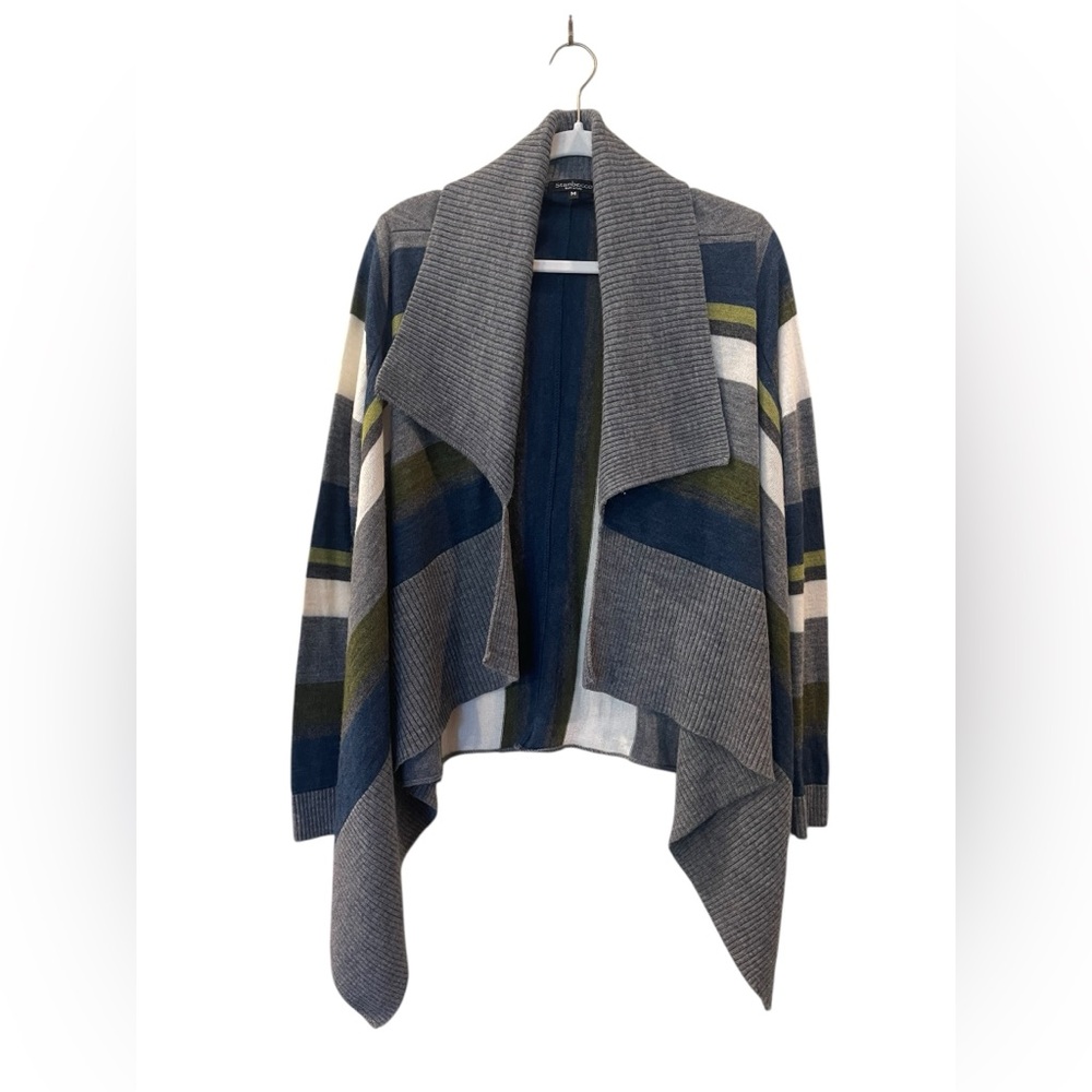 Stambecco Women’s Gray Green White Collared Wool Blend Open Cardigan Size Medium